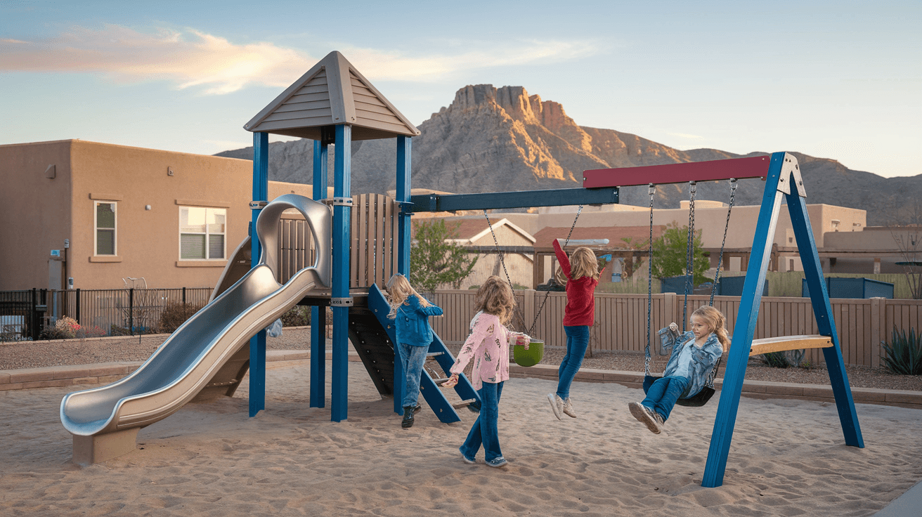 Children playing at a neighborhood park in suburban Albuquerque