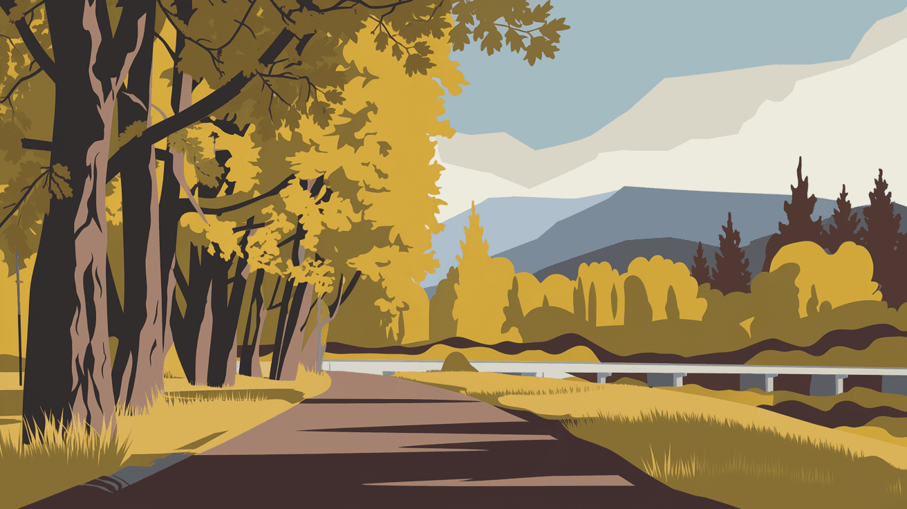 A morning view along the Paseo del Bosque Trail in North Valley Albuquerque with golden cottonwood trees lining the path and soft sunlight filtering through the canopy