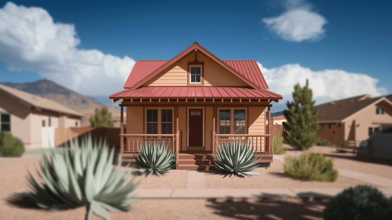 A well-maintained three-bedroom home in Albuquerque's Northeast Heights neighborhood with a two-car garage, desert landscaping, and the Sandia Mountains visible in the background under a deep blue New Mexico sky
